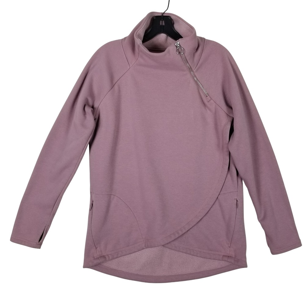 Athleta Pullover Sweatshirt Women Medium Mauve Asymmetrical Zip Tulip Hem 47s